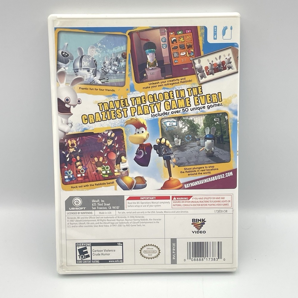 Rayman Raving Rabbids 2 + Rabbids Travel In Time Nintendo Wii Tested Working - Picture 2 of 3